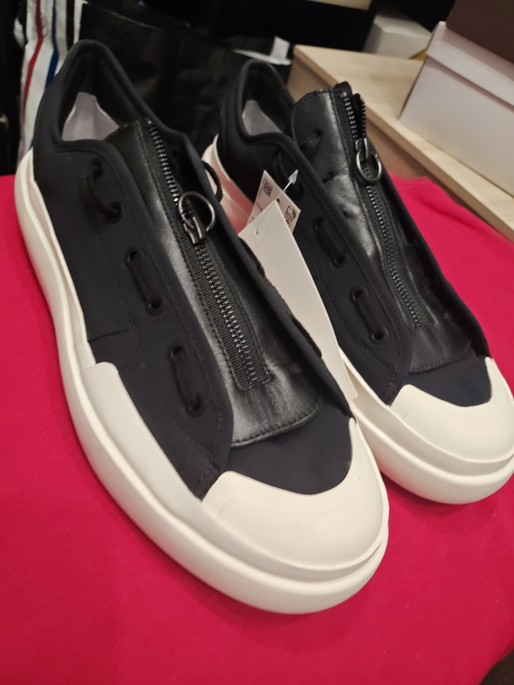 adidas Black and White Low-Top Zip-Front Sneakers